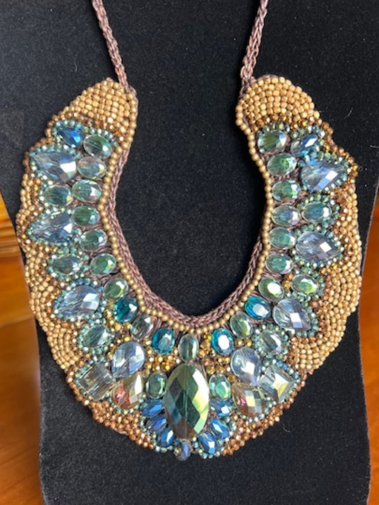 Nakamol Stunning Green Blue And Gold Beaded Statement Necklace
